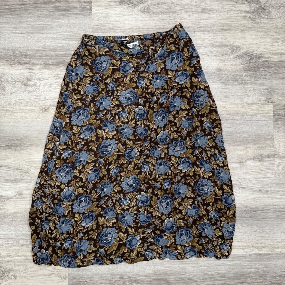 Jay Peters Floral Maxi Skirt Brown Roses Vintage Boho Cottagecore Womens Size M